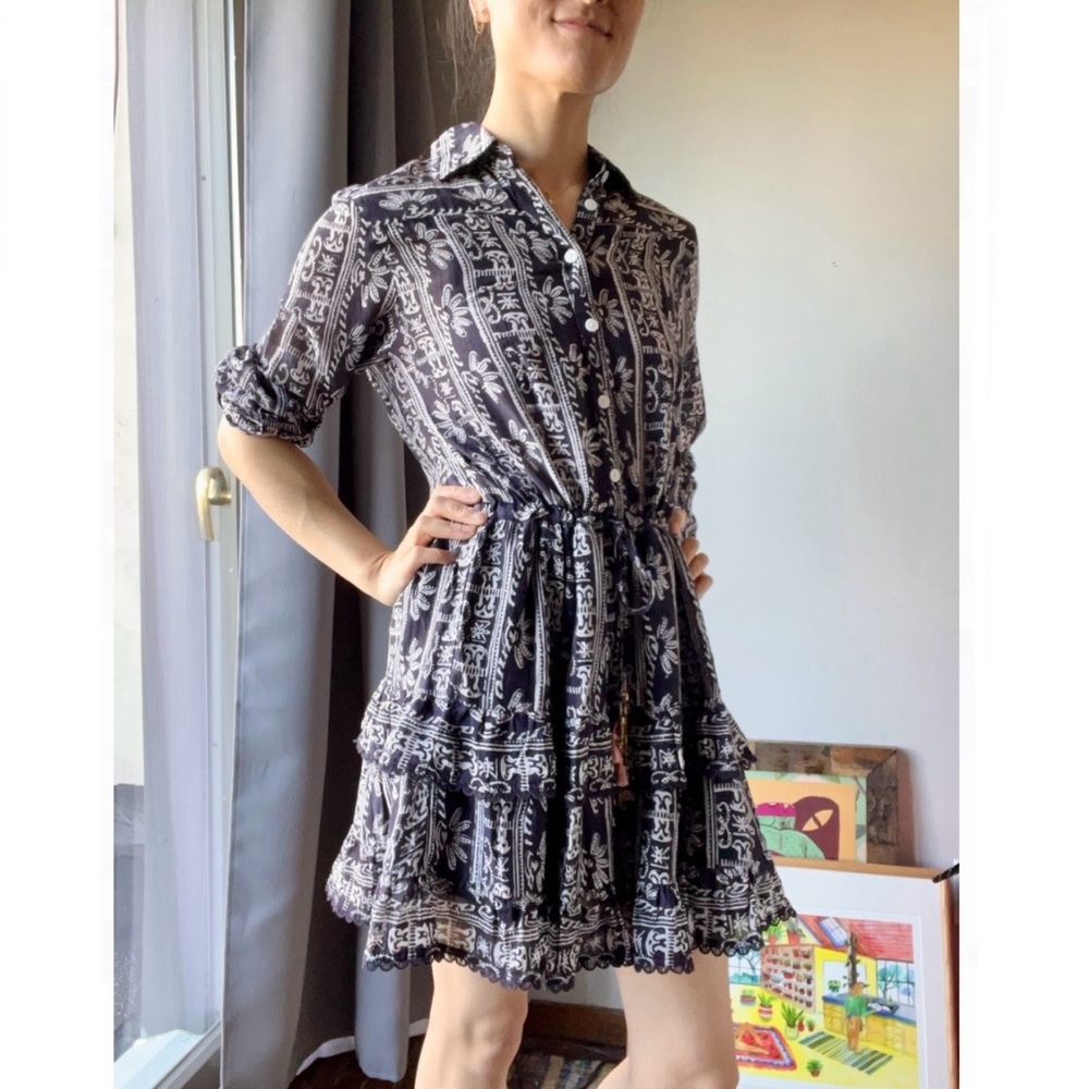 Bell by Alicia Bell long sleeve navy and white mini shirt dress